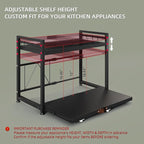 NETEL Expandable Microwave Stand,2 Tier Metal Kitchen Countertop Organizer Shelves with 8 Hooks,Bakers Rack,Pull-Out Microwave Shelf,55lbs Weight Capacity,Black