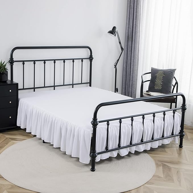 Bed Skirt Twin Size Ruffled Bed Skirt with Split Corners, 12 Inch Drop Dust Ruffle Bed Skirt with Platform, White