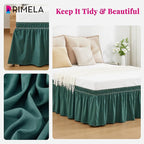 RIMELA Emerald Green Bed Skirt King Size 18 Inch Drop, Wrap Around Elastic Bedskirt, Dust Ruffle for Adjustable Bed Base Machine Washable Easy to Install Bed Skirts