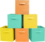 ShellKingdom Storage Bins, Foldable Fabric Storage Cubes and Cloth Storage Organizer Drawer for Closet and Toys Storage, 6 Pack (Mint Green+Orange+Yellow)