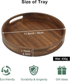 Round Decorative Tray,Wooden Serving Tray with Handles, 11.8in Vintage Brown Decorative Trays for Coffee Table,Kitchen Counter,bandejas decorativas