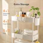 Pipishell Slim Storage Cart with Wheels, 4 Tier Bathroom Storage Organizer Rolling Utility Cart for Bathroom Kitchen Laundry Room Office Narrow Place (White)