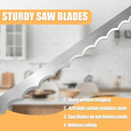 ROYOROYI Bread Slicer for Homemade Bread,16" Wooden Sourdough Bread knife with Bow Design,Premium Stainless Steel Serrated Saw Bread cutter for Bagels, Baguettes and More