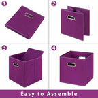 Fabric storage bins Cubes, Fabric Cube Organizer with Handle, Foldable Cube Bins for Cloth or Accessary Storage, 11x11x11, Set of 8, (Purple)