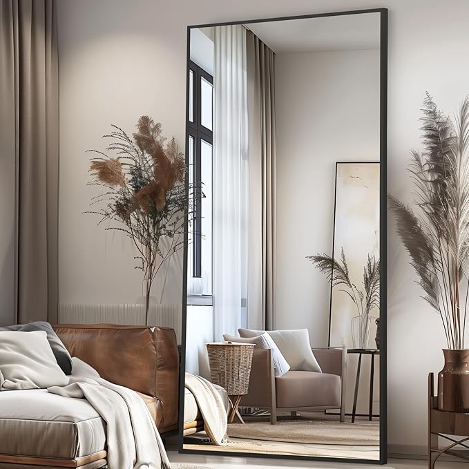 Full Length Mirror, 76"x34" Oversized Floor Mirror Free Standing, Large Full Body Mirror for Bedroom Living Room Gym, Black Mirror Full Length with Tempered Glass