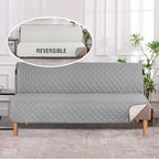 H.VERSAILTEX Reversible Futon Cover Water Repellent Armless Sofa Slipcover Washable Furniture Protector with Adjustable Elastic Strap Anti-Slip Futon Bed Cover for Dog 70" Width Seat(Light Grey/Beige)
