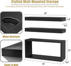 Sorbus Floating Shelves for Wall Set of 3 - Bathroom Shelves for Wall Storage, Over Toilet, Bedroom, Farmhouse, Decor - 2 Floating Shelves with Invisible Brackets & 1 Rectangular Box, Black