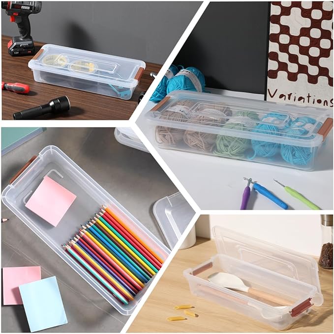 Plastic Storage Containers Clear Craft Storage Bins with Grey Handle,Organizer Box with Durable Lids Stackable Containers for Organizing Craft and Tools (8 Pack-4 Quart Brown)