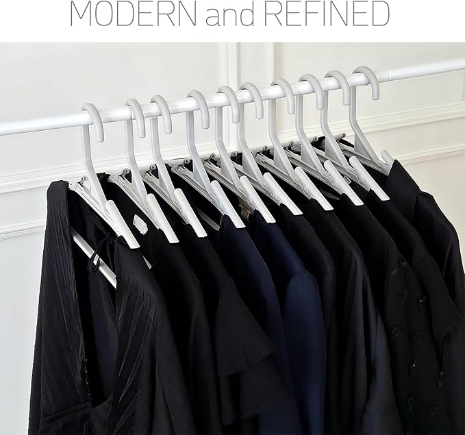 No Hassle-Hangers Best Clothes Hanger Ultra Soft Rubberized Grip Clip Keeps Garments in Place and Off the Floor. Perfect for Wide Neck Silks & Satin Tops, delicates, Athletic wear. (10, Modern Black)