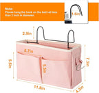 Surblue Bedside Caddy Bedside Storage Bag Hanging Organizer for Bunk, Hospital Beds, Dorm Rooms Bed Rails Camp 4 Pockets and 2 Hooks (Pink)