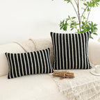 Jonhier Black Striped Boho Throw Pillow Cover, Modern Boucle Textured Square Pillowcase for Sofa Couch Bed, Neutral Farmhouse Accent Decorative Cushion Cover for Living Room Bedroom, 20 x 20 inch