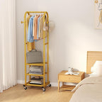 Dttwacoyh Hall Tree with Hanging Hooks,Gold Metal Decorative Freestanding Garment Rack on Wheels,3-in-1 Narrow Entryway Storage for Small Space,Suitable for Hallway,Bedroom and Bathroom,Gold