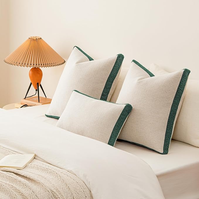 a moment Christmas Dark Green Loop Yarn Linen-Like Pillow Cover Natural Soft Decorative Throw Pillow Case Farmhouse 20x20 Inch, Textured Cushion Cover for Sofa Bed, Wrinkle-Resistant Home Decor
