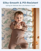 Baby Crib Sheets for Boys Girls, 28x52x8in Fitted Crib Sheet Neutral 3 Pack for Standard Crib and Toddler Mattress, Breathable Soft Microfiber Baby Sheet Green & Blue Dinosaur