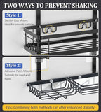 OMAIRA Shower Caddy Hanging Over the Shower Head - Rustproof Shower Organizer Hanging with Soap Scrub Holder, Non-Slip Stainless Steel Bathroom Storage Rack & Shelves, No Drilling, Black