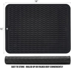 Silicone Dish Drying Mat, Non-Slip Easy Clean Sink Mat Large Heat-resistant Dish Drainer Mat for Kitchen Counter, Sink, Refrigerator or Drawer liner (18" x 16", BLACK)