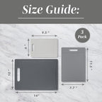 COOK WITH COLOR Non-Slip Cutting Board Set – Kitchen Essentials with Easy Grip Handle for Meat, Veggies, and Fruits, 3 Cutting Boards, Gray