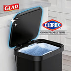 Glad Stainless Steel Step Trash Can, Series 2 with Clorox Protection - Large Black Kitchen Garbage Bin with Soft Close Lid, Foot Pedal and Waste Bag Roll Holder, 13 Gallon