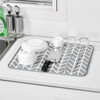 SUBEKYU Dish Drying Mat for Kitchen Counter, Absorbent Microfiber Dishes Drainer Mats/Rack Pads, 2 Pack, Light Grey, Branch