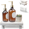 Wood Tray Pedestal Stand, Waterproof Bathroom Counter Organizer, Modern Farmhouse Riser for Soap/Candle/Sponge White Set （Middle+ Small