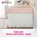 RIMELA Dorm Bed Skirt Twin XL 36 Inch Drop, Easy to Install Extra Long Wrap Around Elastic Dust Ruffle, Warm White Bedskirt Solid Silky Fabric Machine Washable (Twin XL 80“L x 39”W & Twin 75“L x 39”W)