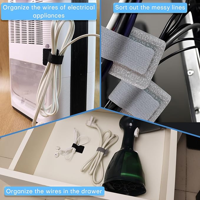 60 Pack Hook and Loop Cable Ties, Adhesive Cable Clips, Cord Organizer for Appliances,Suitable for Office And Home Use, Cable Ties Can Easily Organize Desktop Wires and Network Cables