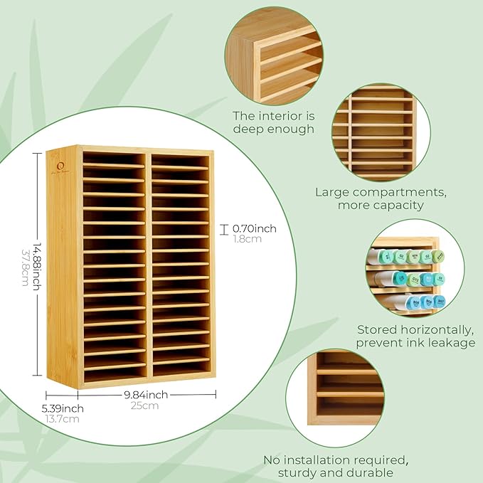 Ohuhu Bamboo Marker Organizer, Desktop Storage Hold 224 Markers for Honolulu Oahu Series of Ohuhu Markers, Pens Pencils Stationary Organizer Holder with 32 Compartments for Classroom Office Decor