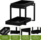 APRTAT 2 Pack Under Sink Organizer, Bamboo Wooden 2-Tier Pull-Out Storage with Sliding Drawers for Kitchen and Bathroom Cabinets, Easy Installation (Black, 2 Packs)