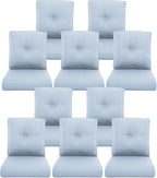10-Piece Outdoor Patio Cushion Set - Fade & Water Resistant with Removable Olefin Cover, 22x24x4 Inch Memory Foam Cushions for Wicker Sectional Sofa – Baby Blue/Buckle