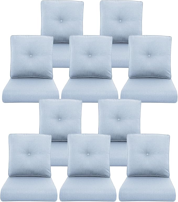 10-Piece Outdoor Patio Cushion Set - Fade & Water Resistant with Removable Olefin Cover, 22x24x4 Inch Memory Foam Cushions for Wicker Sectional Sofa – Baby Blue/Buckle