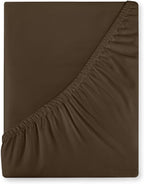 Royale Linens 400 Thread Count 100% American Grown Cotton Fitted Sheet Queen Size - All Around Elastic Fitted Sheet - Luxury Sateen Weave - Snug Fit Bottom Sheets Fit Up to 16" (Queen,Hazel Nut)