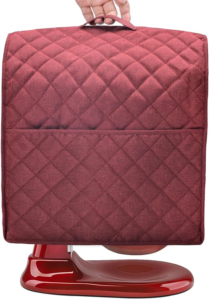 Stand Mixer Cover compatible with Kitchenaid Mixer, Fits All Tilt Head & Bowl Lift Models with 3 Organizer Bag for Accessories. (Dark Red, For Bowl Lift 5-8 Quart)…