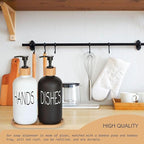 Glass Soap Dispenser Set, Hand Soap and Dish Soap Dispenser with Bamboo Tray. Vintage Soap Dispenser with Pump for Kitchen Drain Outlet and Bathroom. Stylish Permanent Labels (Matte Black&White)