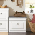 Haotian Shoe Storage Bench, Small Shoe Cabinet for Entryway, Narrow Shoe Rack with 1 Flip-Drawer and Seat Cushion, White, FSR82-K-W