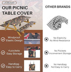 Picnic Table Cover with Bench Covers Fitted Waterproof Camping Tablecloth with Elastic for 6 Foot Rectangle Tables Outdoor Travel Rv Essentials Summer Vacation Accessories Gift for Men Women