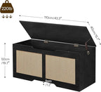 HOOBRO Storage Bench, 43.3" Toy Box, Rattan-Like Storage Chest, Sturdy Entryway Bench Supports 220 lb, Toy Chest, Safety Hinge, U-Shaped Opening, Easy Assembly, Black BB22CW01