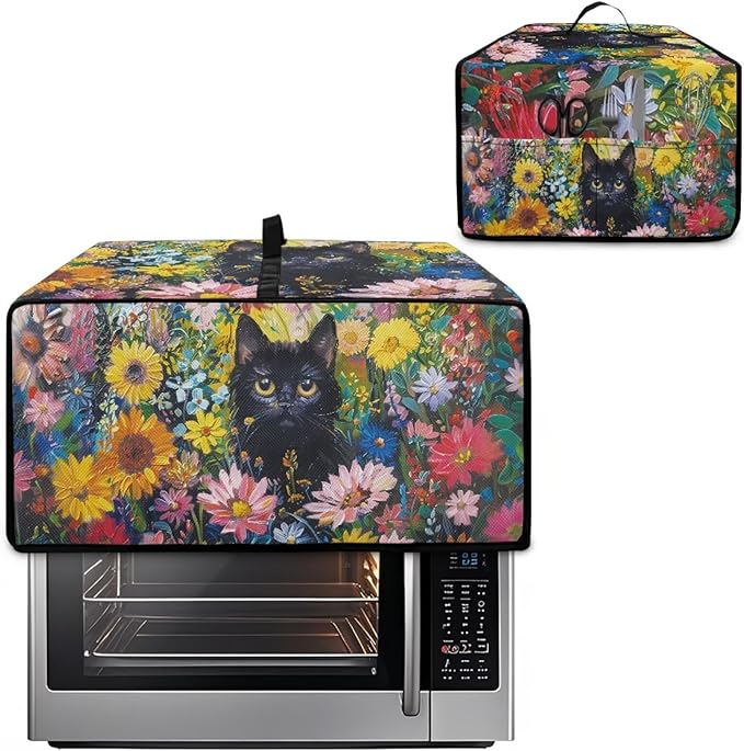Microwave Oven Dust Cover Heavy Duty Microwave Oven Cover Waterproof Dust-Proof Kitchen Machine Covers Case Protections for Toaster Oven, Oil Painting Cat Sunflower Daisy Print, S