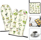 Cute Herbs Botanic Garden Plants Oven Mitts and Pot Holders Sets Heat Resistant for Kitchen BBQ Microwave Baking Grilling Cooks Set of 3 Kitchen Oven Glove