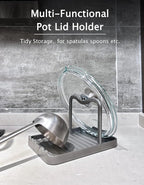 Anti-Rust Metal Spoon Rest with Lid Holder, Heat-Resistant Pot Lid Rest, Multifunctional Spatula Holder While Cooking for Stovetop and Kitchen Counter – Grey