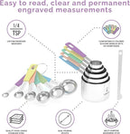 CuttleLab Measuring Cups and Measuring Spoons Set of 14 - Stainless Steel Measuring Cups and Spoons Set, Includes 1/8 Teaspoon Measuring Spoon, 1/8 Cup Measuring Cup, Leveler Dry (14,Cotton Candy)