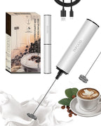 INFOOD Rechargeable Milk Frother with Cover, 2-Speed, 2 Whisks, Black
