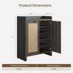 SICOTAS Shoe Cabinet Set of 2, Large Capacity Shoe Storage Organizer Cabinet, Tall Rattan Shoe Cabinet with Doors and Shelves, 6-Tier Farmhouse Boho Wooden Storage Cabinet for Entryway, Black Oak