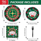 96 Pieces Casino Themed Party Tableware Set for Las Vegas Birthday Party Decorations Casino Poker Card Birthday Party Dessert Paper Plates Napkins Forks for 24 Guests Poker Card Playing Club Supplies