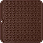 Silicone Dish Drying Mat, Non-Slip Easy Clean Sink Mat Large Heat-resistant Dish Drainer Mat for Kitchen Counter, Sink, Refrigerator or Drawer liner (12" x 12", COFFEE)