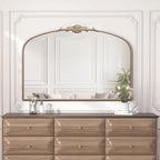 Besdomus Large Arched Vintage Mirror: 48"x33" French Oversize Champagne Gold Antique Wall Mounted Mirror - Baroque Traditional Ornate for Fireplace/Bathroom/Living Room - Home Decor for Housewife