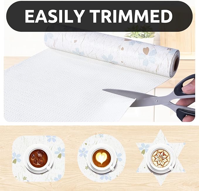 RAY STAR 12X120 Inch Shelf Liner for Kitchen Cabinets, Non-Adhesive Cabinet Liner Washable, PVC Drawer Liner for Dresser Non-Slip Bathroom (Floral)(10 Roll)
