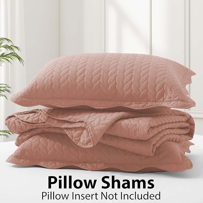IR Imperial Rooms California King Quilt Bedding Set Size (118"x106") + 2 Pillow Shams (20" x 36"+ 2") - 3 Pcs All Season Reversible Microfiber Coverlet Embossed Quilt Bedspread (Peach/Baby Pink)