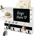 Key Holder for Wall Mount with Shelf and Mail Organizer, Key and Mail Holder with 16 Hooks, Farmhouse Entryway Organizer, Home Decor Rack (Pine Wood, White Washed)