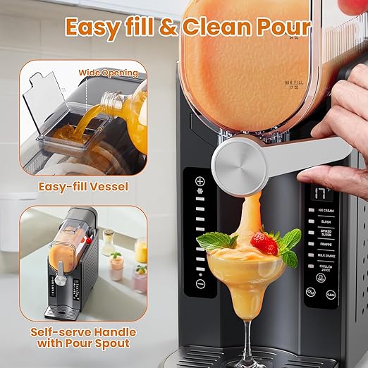 BKPPM Slushie Machine: No Ice Needed Slushy Machine for Home, 6 Preset, Real-Time Temp Display, Auto-Clean | Frozen Margaritas, Cocktails, Frappés, Ice Cream, Smoothies, Milkshakes,Summer Parties