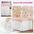 RIMELA Dorm Bed Skirt Twin XL 25 Inch Drop, Extra Long Wrap Around Elastic Bed Skirts Easy to Put On Twin Size Dust Ruffle, White Bedskirt for Adjustable Bed Base Solid Silky Fabric Machine Washable